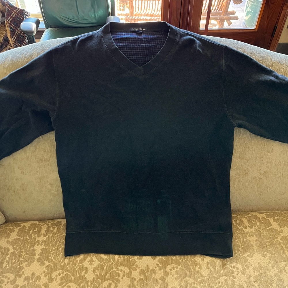 Navy Blue V-Neck with Elbow Patches